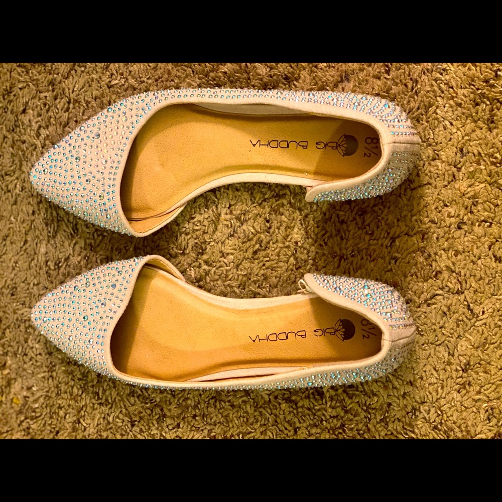 Blush pointy toe shoes with rhinestones